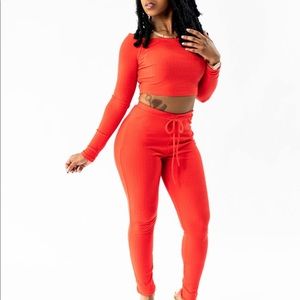 Two piece new red jumpsuit.